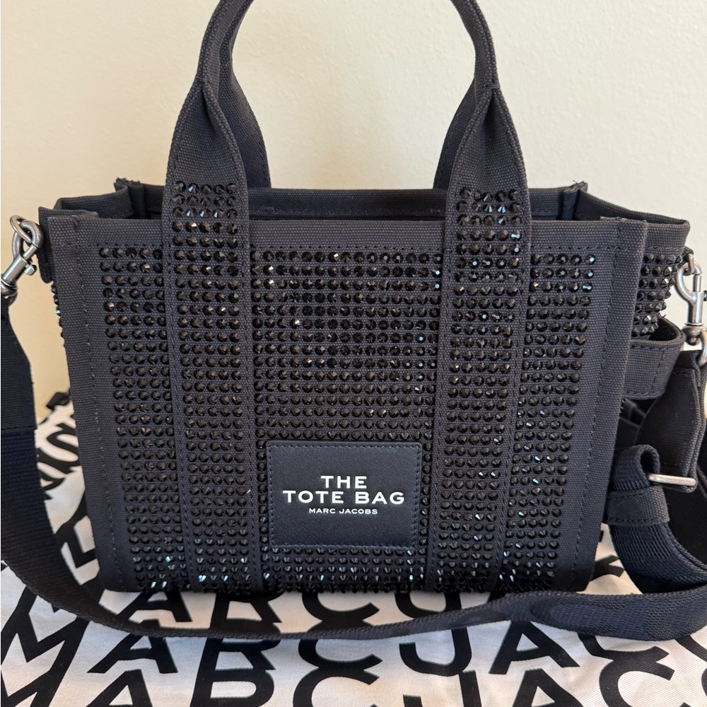 New Marc Jacobs Black Crystal Studded Small Tote Bag